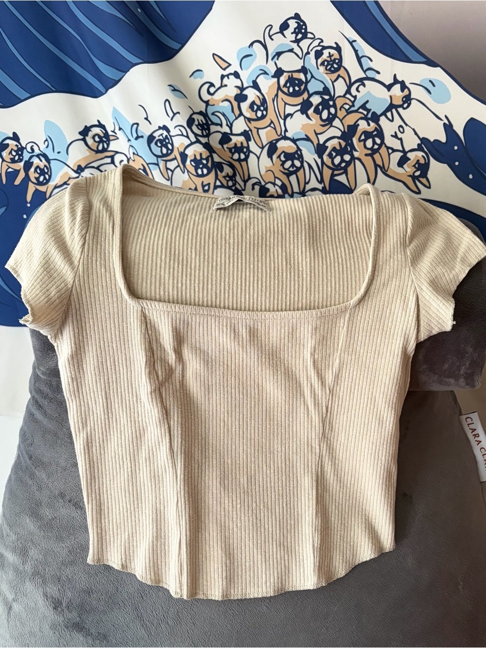 Urban Outfitters Cream Ribbed Square-Neck Crop Top